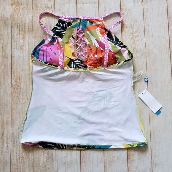 Bleu Rod Beattie Wild At Heart Keyhole High Neck Tropical Floral Tankini Top - Picture 6 of 8